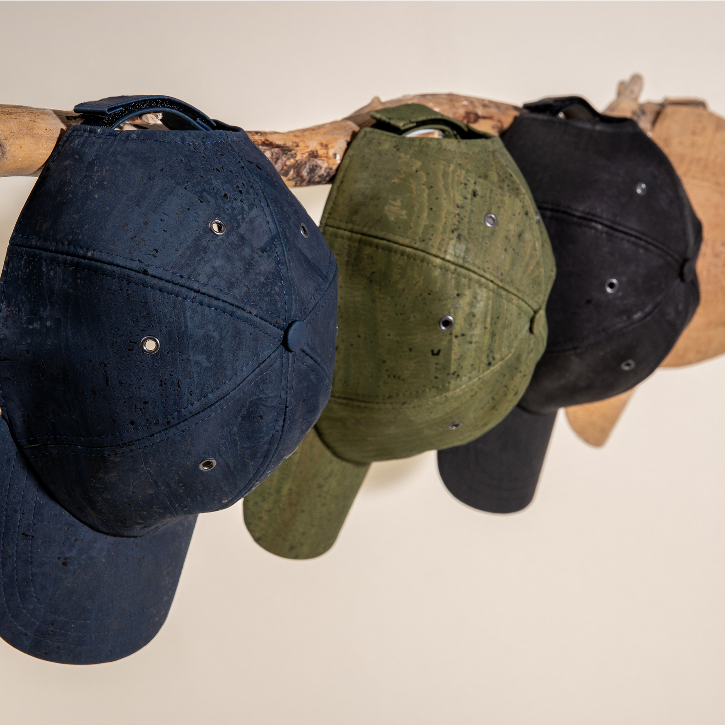 Cork waterproof baseball cap with adjustable velcro strap.