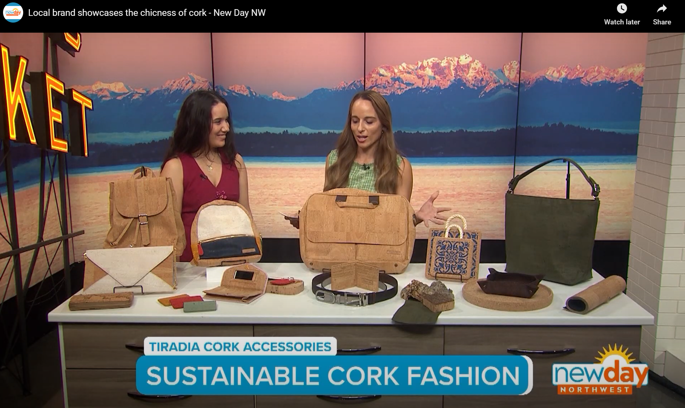 Load video: Tiradia Cork was featured on New Day Northwest as a sustainable lifestyle accessory brand who offers natural cork products